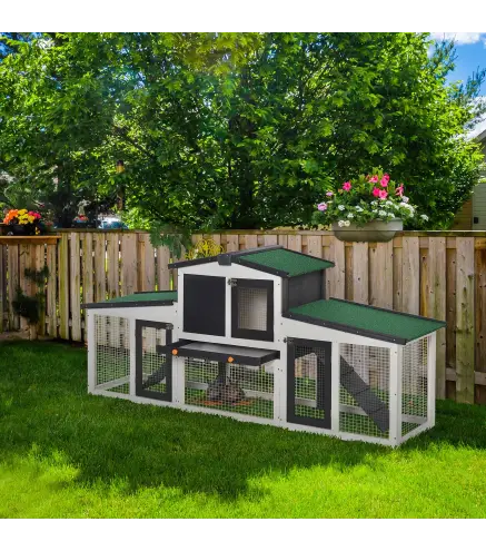 Conejera de Madera con Techo Abatible Escalera y Bandeja Extraíble Conejera para Exterior 197x49x86 cm Gris