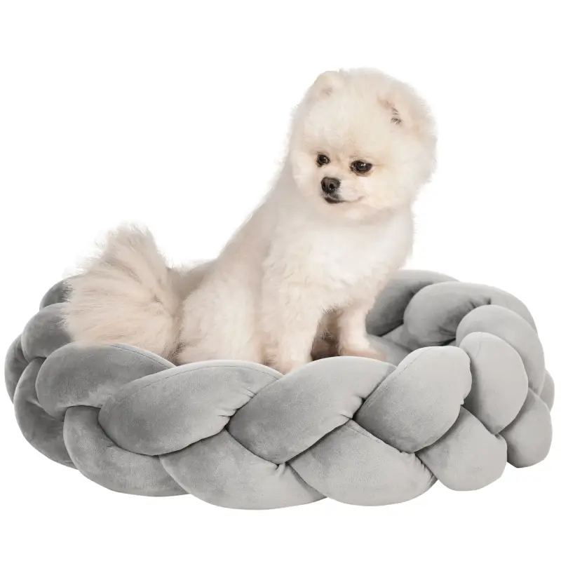 Cama para Perros Pequeños Cama para Mascotas Lavable con Cojín Independiente y Cuerda de Algodón 55x55x14 cm Gris