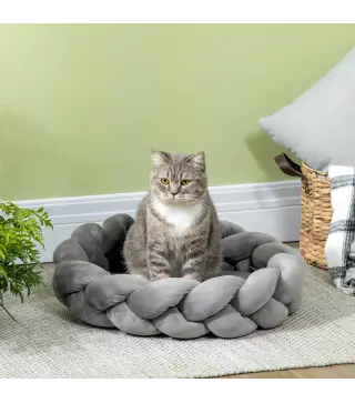 Cama para Perros Pequeños Cama para Mascotas Lavable con Cojín Independiente y Cuerda de Algodón 55x55x14 cm Gris