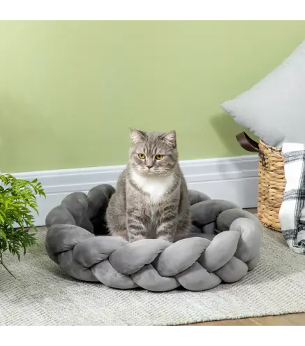 Cama para Perros Pequeños Cama para Mascotas Lavable con Cojín Independiente y Cuerda de Algodón 55x55x14 cm Gris