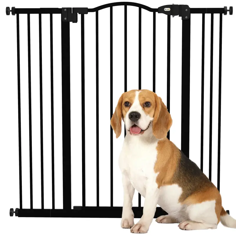 Puerta para Perros con Ancho Ajustable 76-104 cm Barrera de Seguridad para Perros con 2 Extensiones Negro