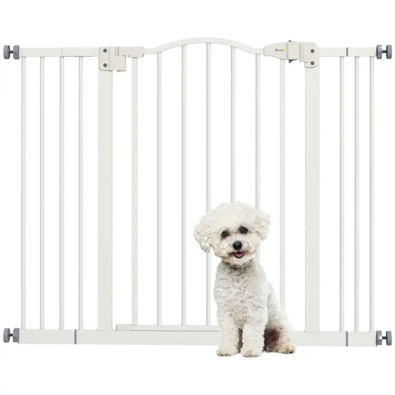 Puerta para Perros con Ancho Ajustable 76-104 cm Barrera de Seguridad para Perros con 2 Extensiones Blanco