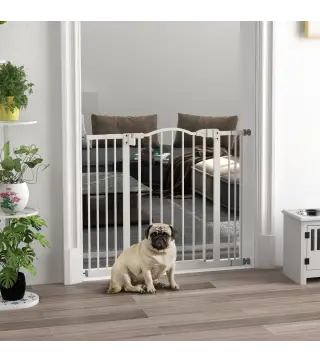 Puerta para Perros con Ancho Ajustable 76-104 cm Barrera de Seguridad para Perros con 2 Extensiones Blanco