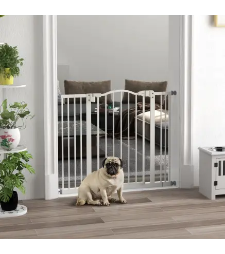 Puerta para Perros con Ancho Ajustable 76-104 cm Barrera de Seguridad para Perros con 2 Extensiones Blanco