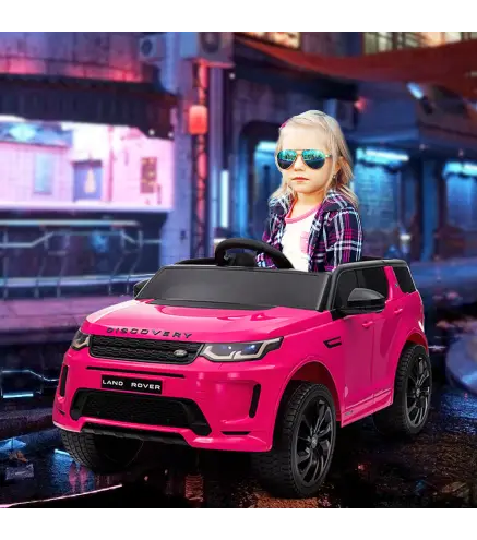 Coche Eléctrico para Niños con Licencia Land Rover Discovery Sport con Batería 12V Mando a Distancia Faros y Música Rosa