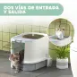 Arenero Cerrado para Gatos con Entrada Frontal Salida Superior Bandeja Extraíble y Pala 40,5x52,5x42,5 cm Blanco y Gris