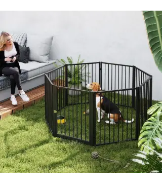 Parque para Perros de 8 Paneles 60x76 cm Corralito para Perros Pequeños y Medianos para Interior y Exterior Negro
