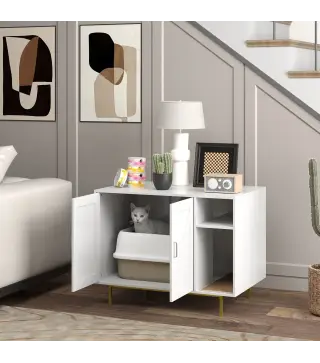 Mueble Arenero Caja de Arena para Gatos con Almohadilla para Rascar y Compartimento de Almacenaje 80x50x61 cm Blanco