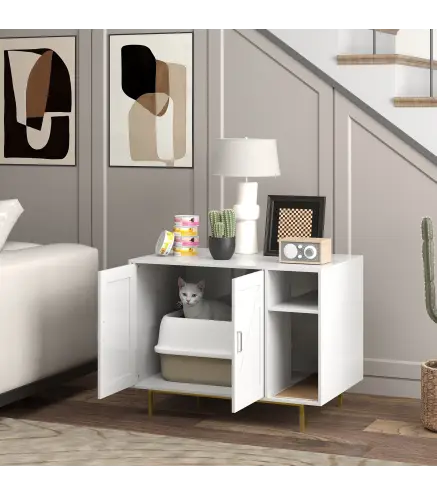 Mueble Arenero Caja de Arena para Gatos con Almohadilla para Rascar y Compartimento de Almacenaje 80x50x61 cm Blanco