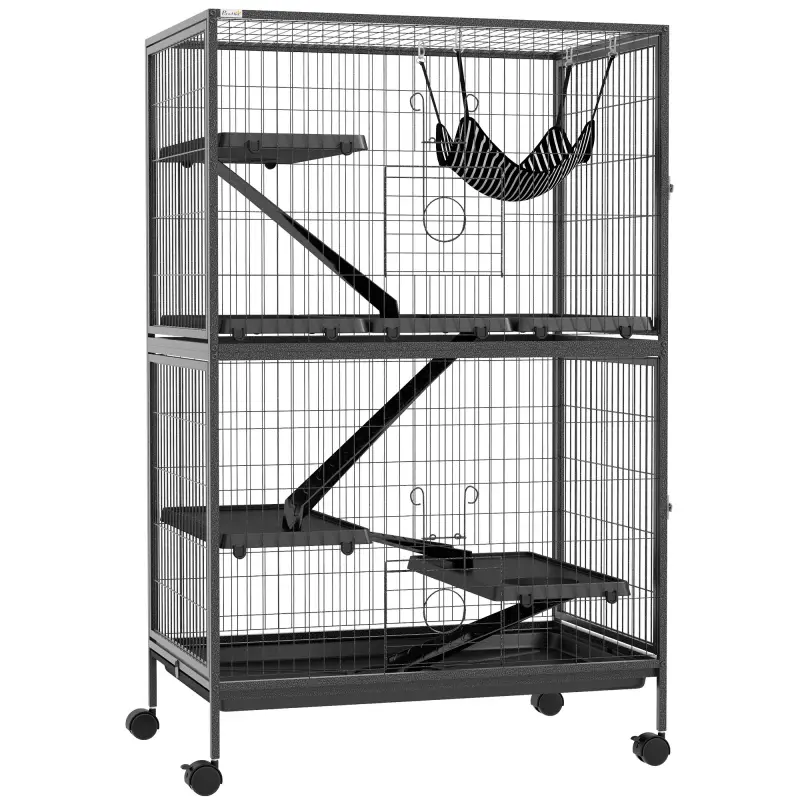 Jaula para Animales Pequeños con Ruedas Rampas Hamaca y Bandeja Extraíble para Chinchillas Hurones 80x52x128 cm Gris