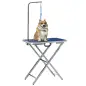 Mesa de Peluquería para Mascotas con Encimera Antideslizante Patas Plegables Asa y Brazo 72x45x74-81 cm Azul
