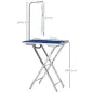 Mesa de Peluquería para Mascotas con Encimera Antideslizante Patas Plegables Asa y Brazo 72x45x74-81 cm Azul