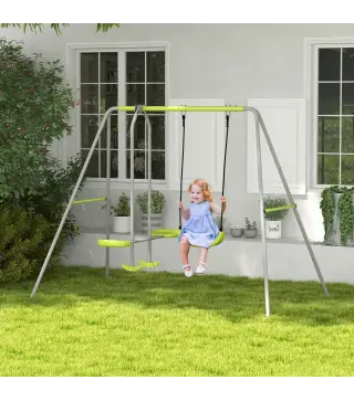 Columpio para Niños Columpio Jardín Exterior con 1 Columpio Simple 1 Planeador y Anti-UV 255x160x180 cm Gris y Verde