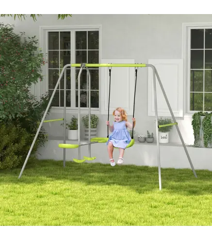 Columpio para Niños Columpio Jardín Exterior con 1 Columpio Simple 1 Planeador y Anti-UV 255x160x180 cm Gris y Verde