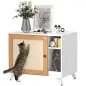 Mueble Arenero para Gatos con Puerta de Sisal Mesa Auxiliar Estante y Alfombrilla Antiarena 77x50x63 cm Blanco