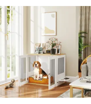 Jaula para Perros Medianos 2 en 1 con 2 Puertas con Puertas Comedero Giratorio de 360° y 2 Cuencos 80x55x71,5 cm Blanco