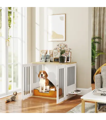 Jaula para Perros Medianos 2 en 1 con 2 Puertas con Puertas Comedero Giratorio de 360° y 2 Cuencos 80x55x71,5 cm Blanco