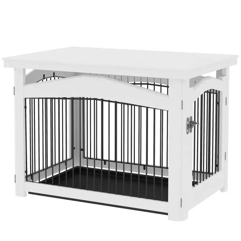 Jaula para Perros Medianos 3 en 1 con Puerta Tapa Superior Desmontable y Bandeja Extraíble 82,5x57,5x59,5 cm Blanco