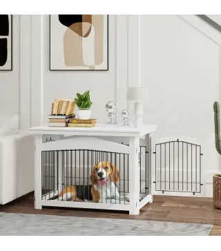 Jaula para Perros Medianos 3 en 1 con Puerta Tapa Superior Desmontable y Bandeja Extraíble 82,5x57,5x59,5 cm Blanco