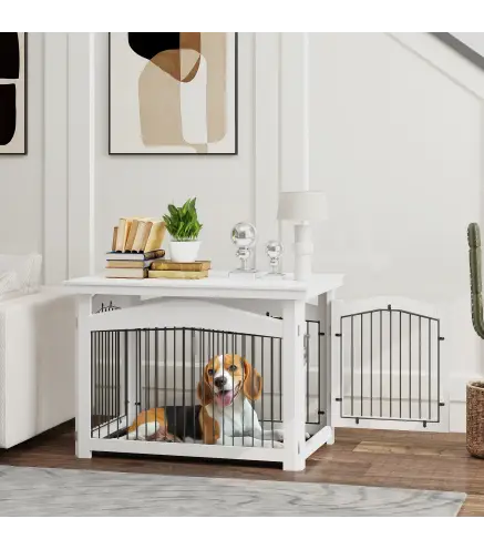 Jaula para Perros Medianos 3 en 1 con Puerta Tapa Superior Desmontable y Bandeja Extraíble 82,5x57,5x59,5 cm Blanco