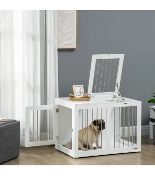 Jaula para Perros Medianos con 2 Puertas con Pestillo Estructura de Acero Inoxidable 80x50x56,5 cm Blanco