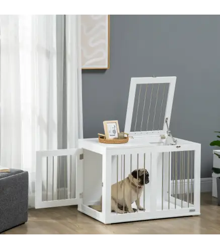 Jaula para Perros Medianos con 2 Puertas con Pestillo Estructura de Acero Inoxidable 80x50x56,5 cm Blanco