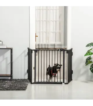 Barrera de Seguridad para Mascotas de 3 Paneles Puerta Auto Cierre y Diseño Plegable para Perros Pequeños 202,5x2x76 cm
