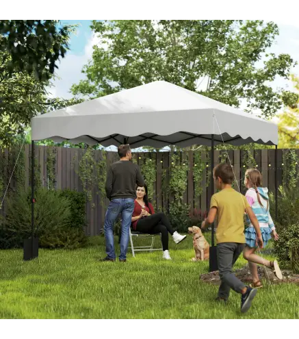 Carpa Plegable 3x3m con Protección UV Altura Ajustable y Bolsa con Ruedas para 6-9 Personas Blanco