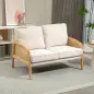Sofá de 2 Plazas Tapizado en Chenilla con 2 Almohadas Lavables y Reposabrazos de Ratán Sintético 123x75x88 cm Beige