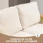 Sofá de 2 Plazas Tapizado en Chenilla con 2 Almohadas Lavables y Reposabrazos de Ratán Sintético 123x75x88 cm Beige