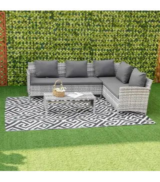 Alfombra de Exterior Reversible 182x274 cm con Patrón Geométrico Acabado Impermeable Blanco y Negro