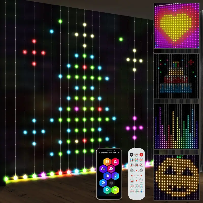 Cortina de Luces LED 3x3m Inteligente con Sincronización Musical Control Remoto y App Efectos y Colores Personalizables
