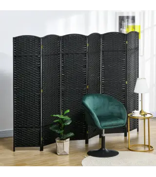 Biombo Separador de Ambientes de 6 Paneles Biombo Plegable 240x170 cm para Salón Dormitorio Oficina Negro