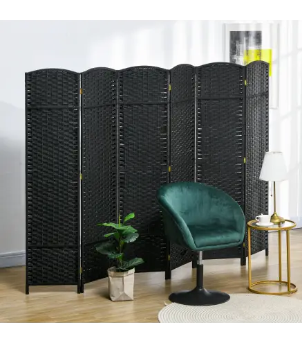 Biombo Separador de Ambientes de 6 Paneles Biombo Plegable 240x170 cm para Salón Dormitorio Oficina Negro