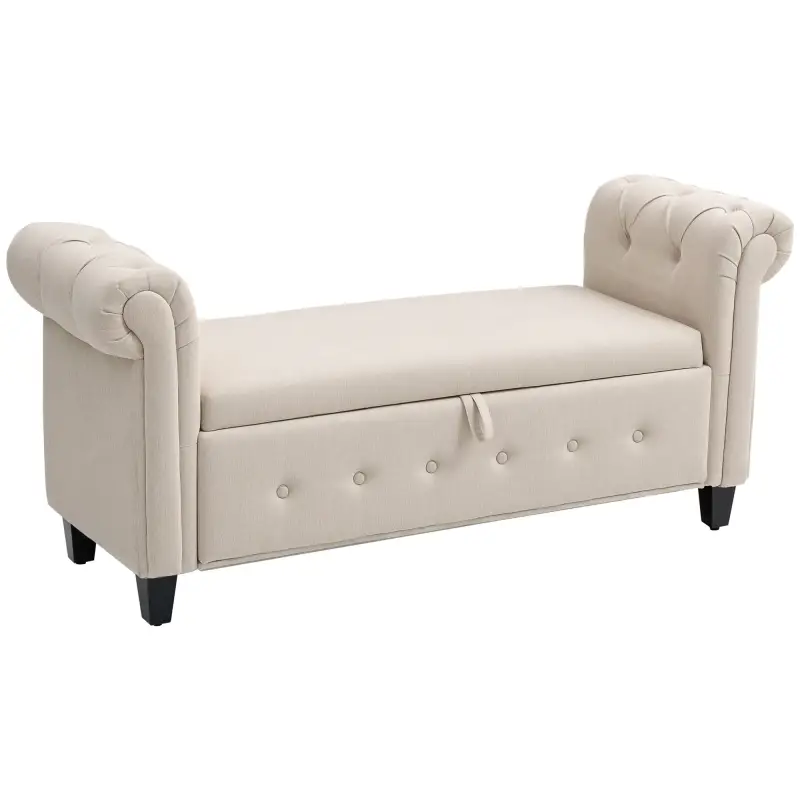 Banqueta de Almacenaje con Reposabrazos Enrollados para Dormitorio Salón Pasillo 146,5x49x74,5 cm Beige