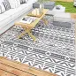 Alfombra de Exterior Reversible 182x274 cm con Patrón Geométrico de Cenefa Impermeable con Bolsa Gris y Blanco