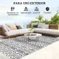 Alfombra de Exterior Reversible 182x274 cm con Patrón Geométrico de Cenefa Impermeable con Bolsa Gris y Blanco