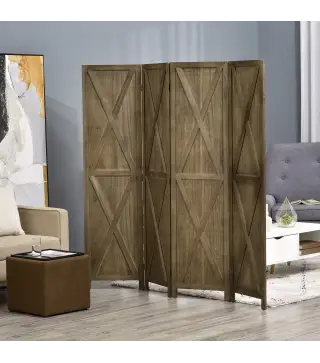 Biombo Separador de Ambientes de 4 Paneles Biombo Plegable 182x170 cm para Salón Dormitorio Oficina Marrón Grisáceo