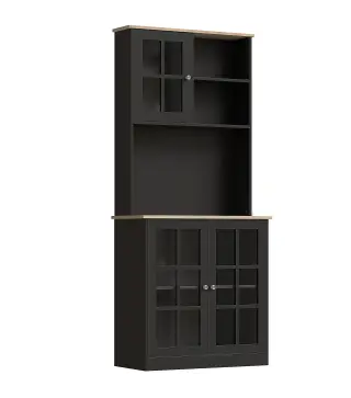 Alacena de Cocina con Estantes y Puertas de Vidrio para Pequeños Electrodomésticos 80x37x183 cm Negro