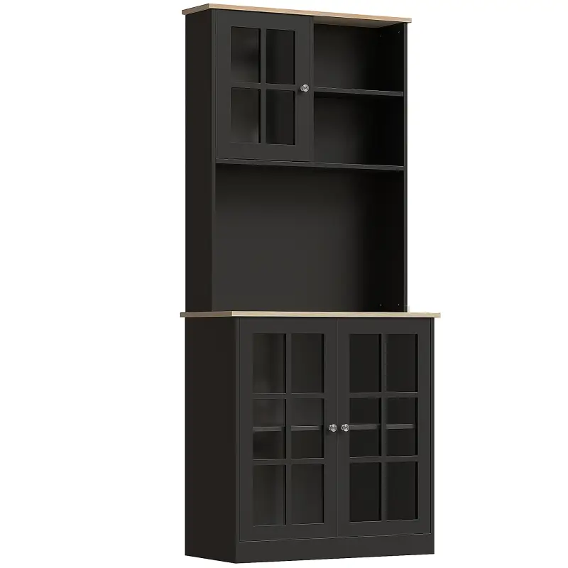 Alacena de Cocina con Estantes y Puertas de Vidrio para Pequeños Electrodomésticos 80x37x183 cm Negro