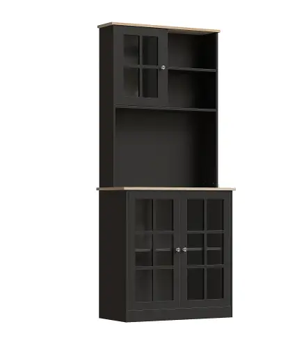 Alacena de Cocina con Estantes y Puertas de Vidrio para Pequeños Electrodomésticos 80x37x183 cm Negro