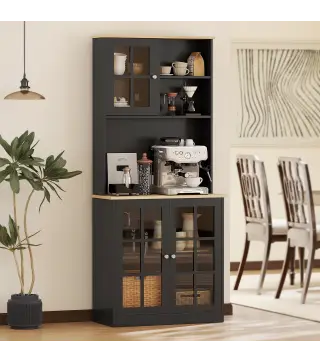 Alacena de Cocina con Estantes y Puertas de Vidrio para Pequeños Electrodomésticos 80x37x183 cm Negro