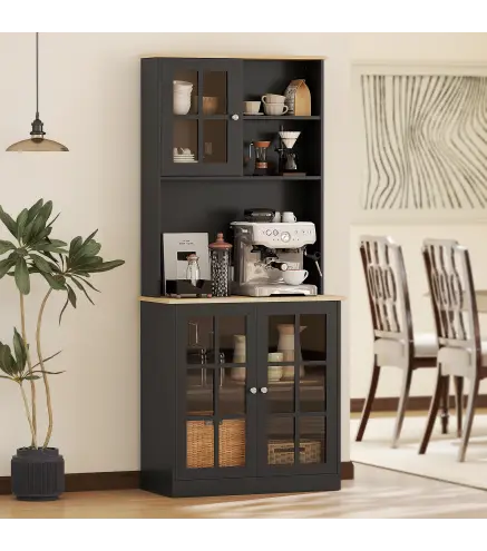 Alacena de Cocina con Estantes y Puertas de Vidrio para Pequeños Electrodomésticos 80x37x183 cm Negro