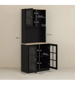 Alacena de Cocina con Estantes y Puertas de Vidrio para Pequeños Electrodomésticos 80x37x183 cm Negro