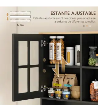 Alacena de Cocina con Estantes y Puertas de Vidrio para Pequeños Electrodomésticos 80x37x183 cm Negro