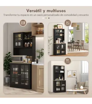 Alacena de Cocina con Estantes y Puertas de Vidrio para Pequeños Electrodomésticos 80x37x183 cm Negro