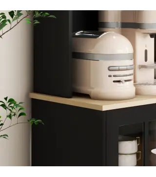 Alacena de Cocina con Estantes y Puertas de Vidrio para Pequeños Electrodomésticos 80x37x183 cm Negro