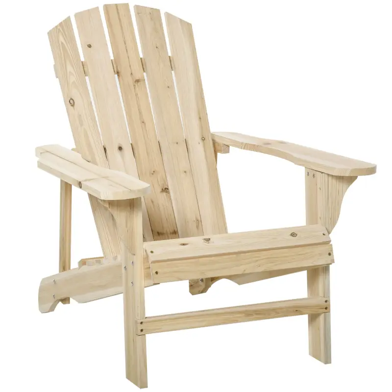 Silla de Jardín Adirondack Asiento Extra Ancho Carga 150 kg para Patio Terraza Balcón 78x89x88 cm Natural