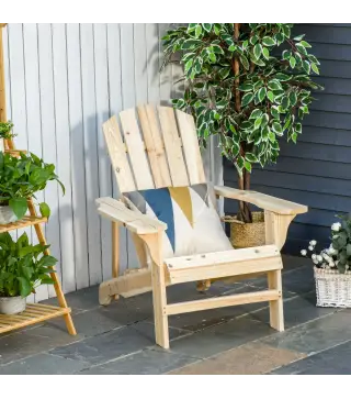 Silla de Jardín Adirondack Asiento Extra Ancho Carga 150 kg para Patio Terraza Balcón 78x89x88 cm Natural