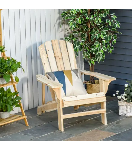 Silla de Jardín Adirondack Asiento Extra Ancho Carga 150 kg para Patio Terraza Balcón 78x89x88 cm Natural